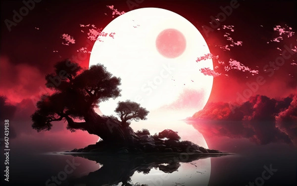 Fototapeta night landscape with moon and clouds, this design was generated by an artificial intelligence	