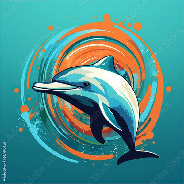 Fototapeta illustration of a dolphin in the waves, this design was generated by an artificial intelligence	