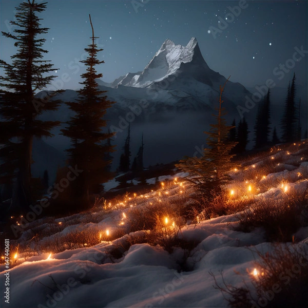 Fototapeta winter sunset in the mountains, this design was generated by an artificial intelligence	