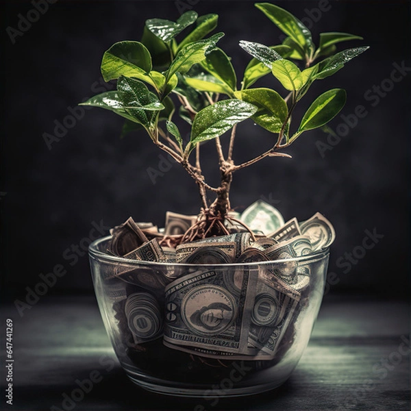 Fototapeta tree in a pot of money, this design was generated by an artificial intelligence	