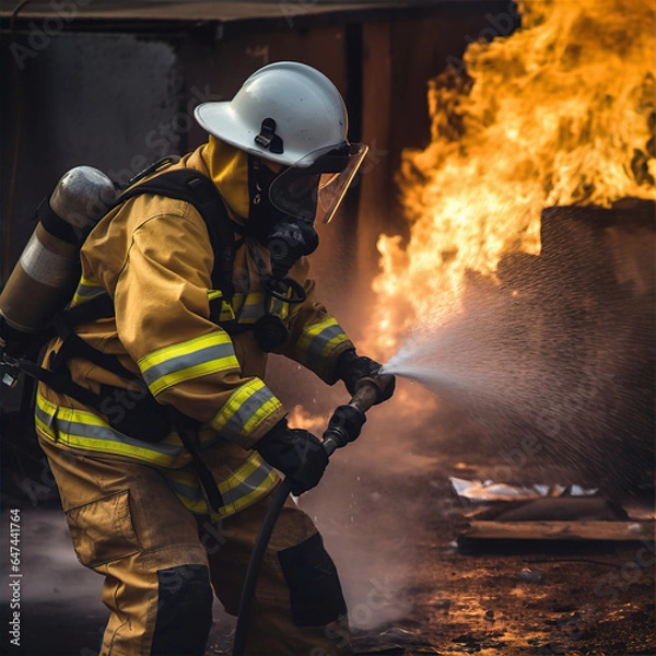 Fototapeta firefighters in action, this design was generated by an artificial intelligence	