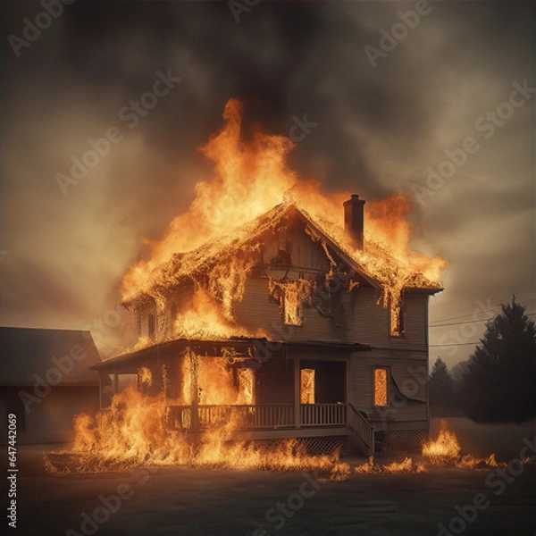 Fototapeta house in fire, this design was generated by an artificial intelligence	