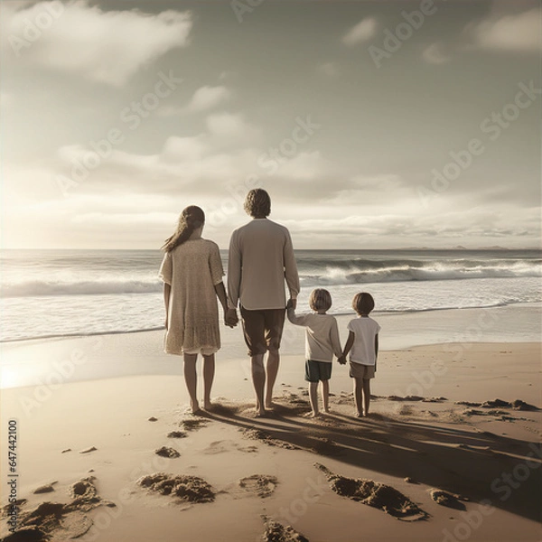 Fototapeta couple walking on the beach, this design was generated by an artificial intelligence	