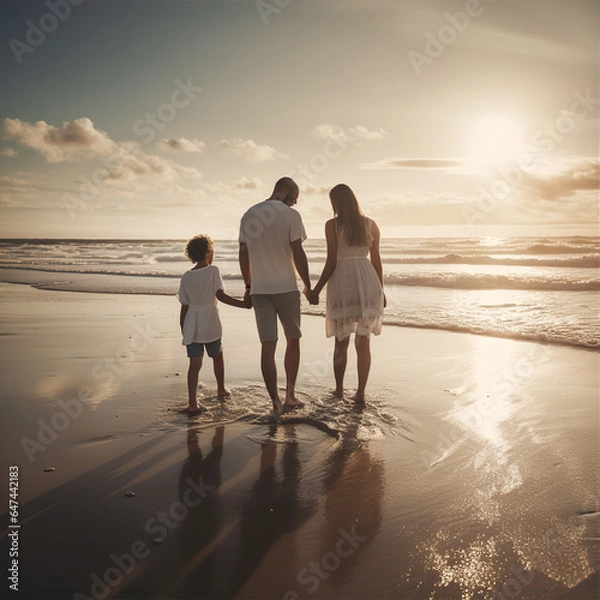 Fototapeta couple walking on the beach, this design was generated by an artificial intelligence	