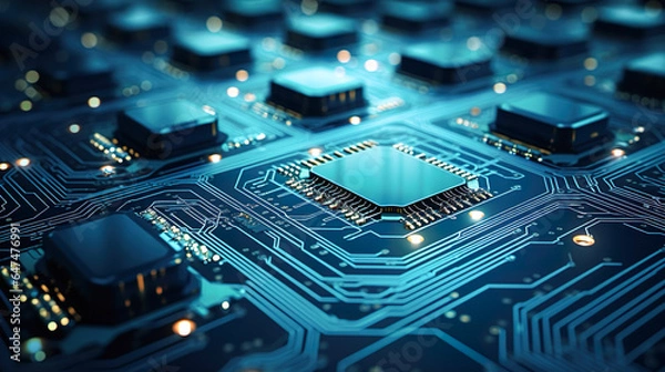 Fototapeta 光る集積回路の拡大イメージ