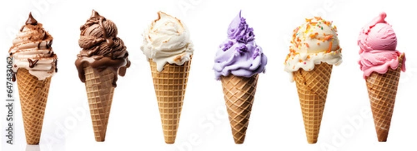 Fototapeta Collection of ice cream cones isolated on white background