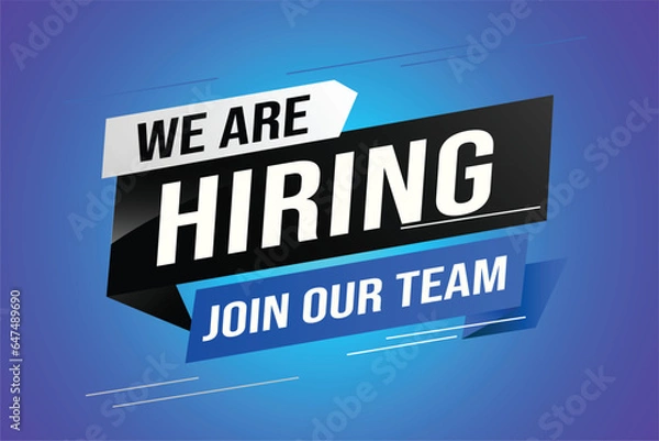 Obraz hiring recruitment Join now design for banner poster We are hiring lettering with geometric shapes lines. Vector illustration typographic. Open vacancy design template modern concept	
