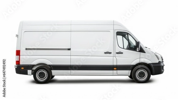Fototapeta side view of white van on white background great for mockup and concepts.  generative AI