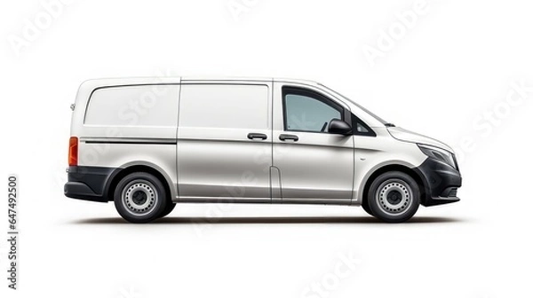 Fototapeta side view of white van on white background great for mockup and concepts.  generative AI