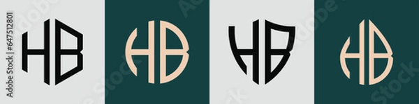 Fototapeta Creative simple Initial Letters HB Logo Designs Bundle.