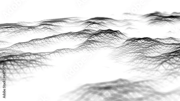 Fototapeta Abstract white landscape texture. Futuristic retro mountains background. Big data visualization. For website and banner design. 3D rendering.