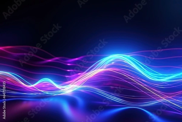 Fototapeta abstract futuristic background with pink blue glowing neon moving high speed wave lines and bokeh lights. Data transfer concept Fantastic wallpaper