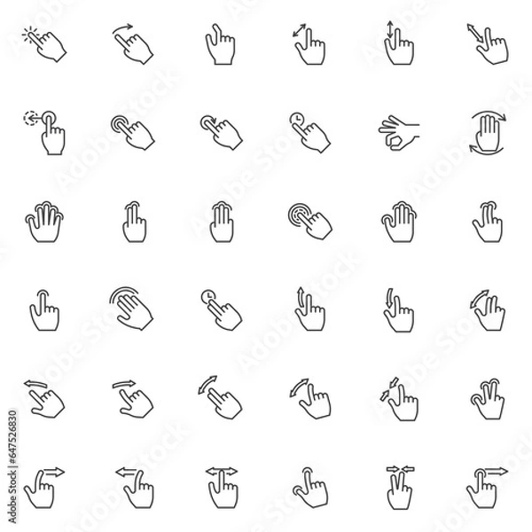 Fototapeta Touch gestures line icons set