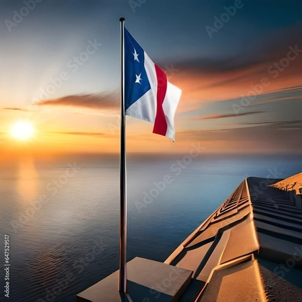Fototapeta flag on the pier at sunset Created using generative AI tools