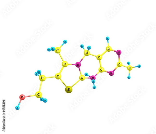 Fototapeta Thiamine (Vitamin B1) molecular structure on white
