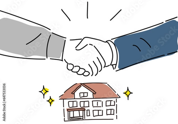 Obraz 握手する建築業と営業/施工主と新築の家