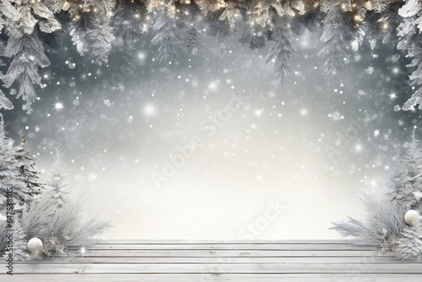 Fototapeta Winter Christmas empty winter border Generative AI
