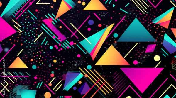 Fototapeta Colorful 80s or 90s Retro pattern, shapes and design for print, textile or background