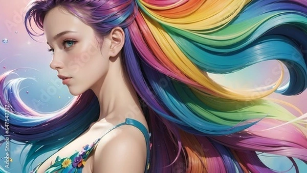 Obraz AIイラスト素材(水彩):お洒落で美しい女性の顔【AI生成画像】
