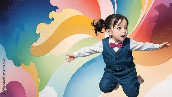 Obraz 無邪気に空を飛ぶ元気な子供