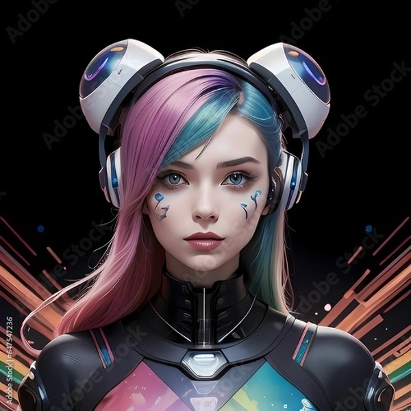 Obraz AIイラスト素材(水彩):お洒落で美しい女性の顔【AI生成画像】
