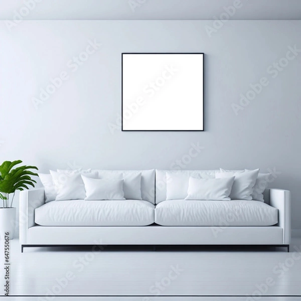 Fototapeta Interior living room minimalist with frame mock up by AI, Artificial Intelligence	