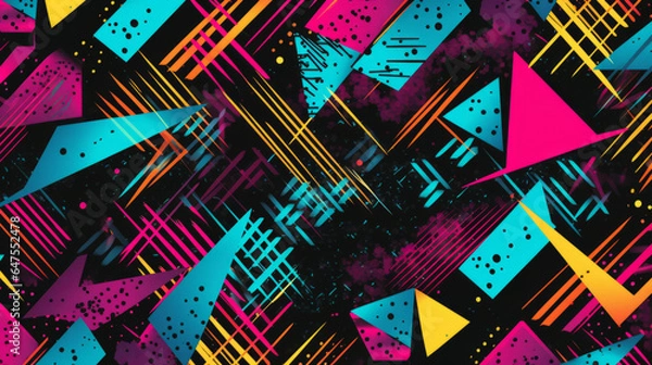 Fototapeta Colorful 80s or 90s Retro pattern, shapes and design for print, textile or background