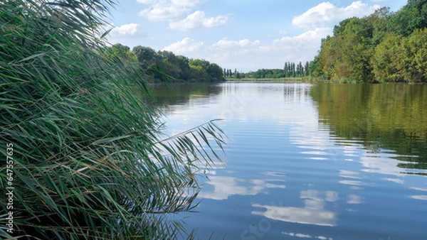 Obraz landscape. clouds are reflected in the river