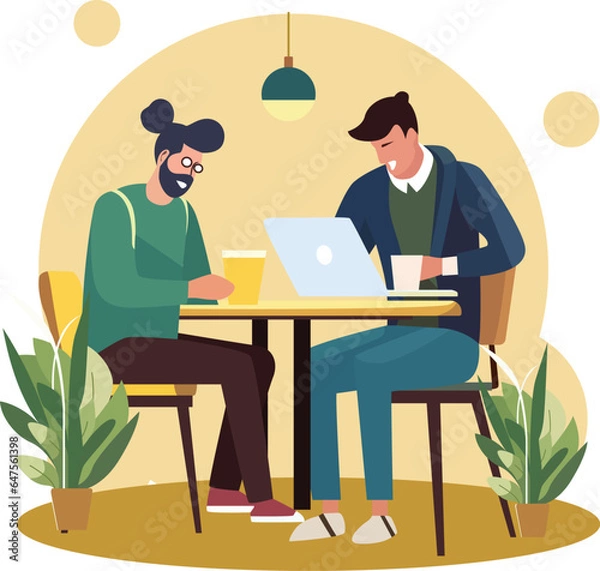 Obraz Vector illustration of office workers sitting at desks in flat design style