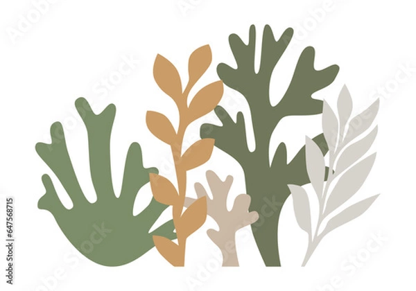 Fototapeta Abstract set of branches and algae for logos, wallpaper decoration and graphic works in three colors