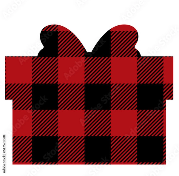Fototapeta Red Christmas present gift buffalo plaid print pattern elements 