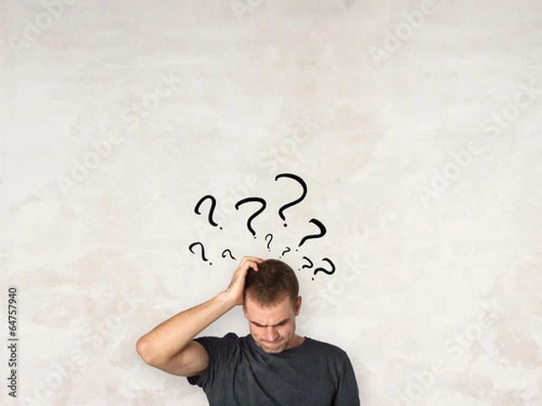 Obraz przystojny młody człowiek myśli i zdezorientowany, koncepcja