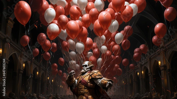 Fototapeta Sinister Creation: The Evil Halloween Clown's Haunting Visage by Generative AI