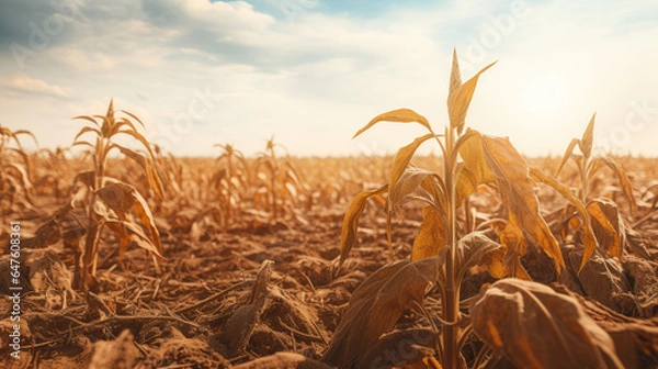 Obraz Crops suffering in searing heat and drought, a direct consequence of climate change and rising global temperatures.