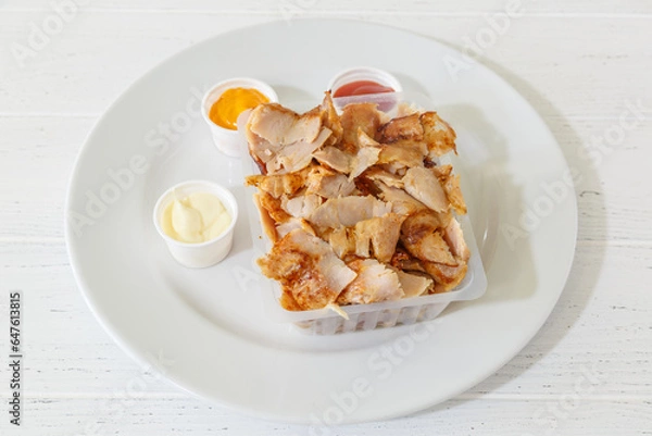 Obraz Barquette de doner kebab avec des sauces à emporter.