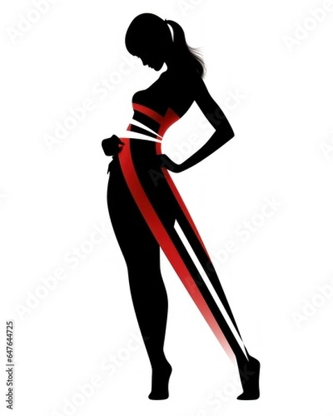 Fototapeta Abstract Silhouette of a Sensual Lady in Black White and Red. Generative AI Illustration.