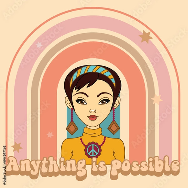 Obraz Anything is posssible. a groovy hippie girl. rainbow postcard, poster