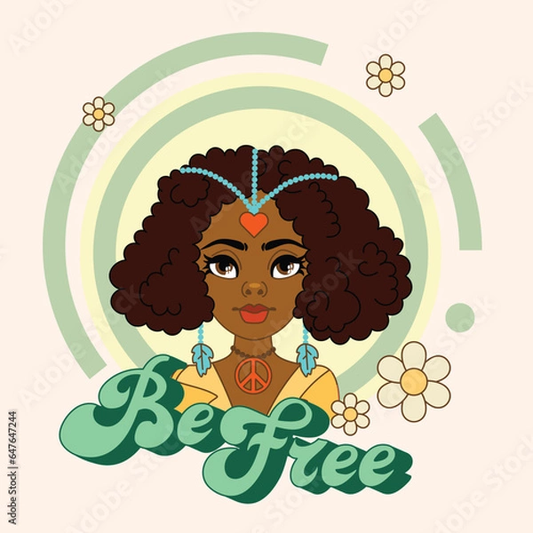 Obraz Be Free. a groovy hippie girl. rainbow postcard, poster
