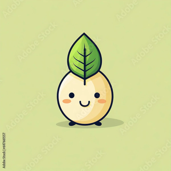 Fototapeta Minimalistic Modern Vector Illustration of Cute Cartoon Leaf in Flat Design Style