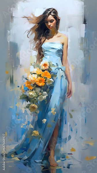 Fototapeta Painted portrait of a woman