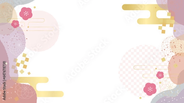 Obraz 年賀状にぴったりなピンクと金色の和風のフレームベクター素材