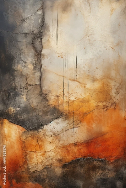 Fototapeta abstract painting on paper with orange and brown colors, ethereal wood, weathered materials, eroded interiors, Generative AI
