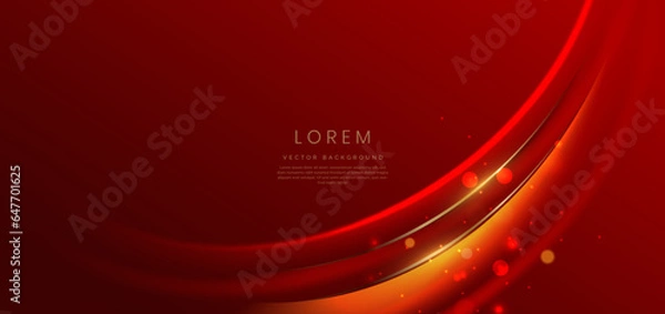 Fototapeta Luxury red background with curved glowing red and golden line lighting effect sparkle. Template premium award ceremony design.