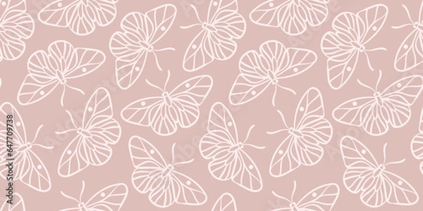 Fototapeta Scattered butterflies pastel vector background, seamless repeat pattern wallpaper