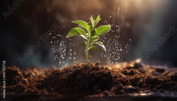 Obraz a plant sprouting from a soil closeup shot