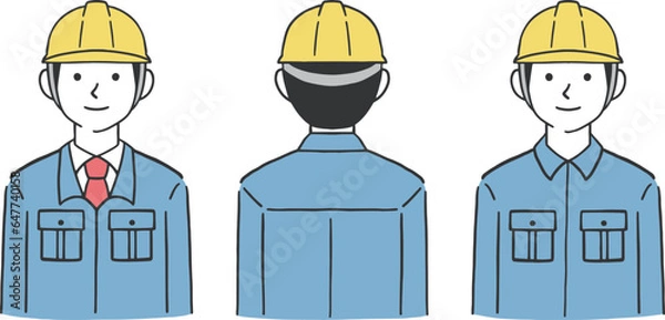 Obraz 男性作業員の正面と後ろ姿のイラストセット