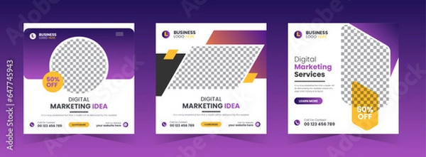 Obraz Digital marketing web banner and marketing agency instagram post template. Suitable for social media post, instagram story and web ads. Vector illustration with Space to add pictures.