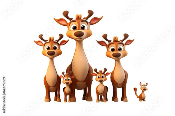 Obraz 3d cartoon reindeer family in funny style isolated PNG