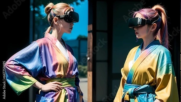Obraz VRヘッドセットを付けたお洒落な女性のAIイラスト（AI生成画像）
