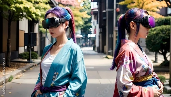 Obraz VRゴーグルを付けたお洒落な女性のAIイラスト（AI生成画像）